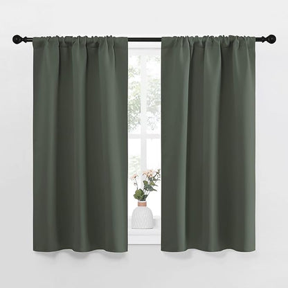 NICETOWN Bedroom Curtains Blackout Draperies - All Season Thermal Insulated Solid Rod Pocket Top Blackout Curtains/Drapes for Kid's Room (Dark Mallard, 1 Pair, 34 x 40 Inch)