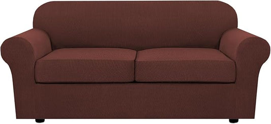 H.VERSAILTEX 3 Piece Stretch Sofa Covers for 2 Cushion Sofa Couch Covers for Living Room Sofa (Base Cover Plus 2 Seat Cushion Covers) Thicker Jacquard Fabric (Large Sofa, Burnt Brick)