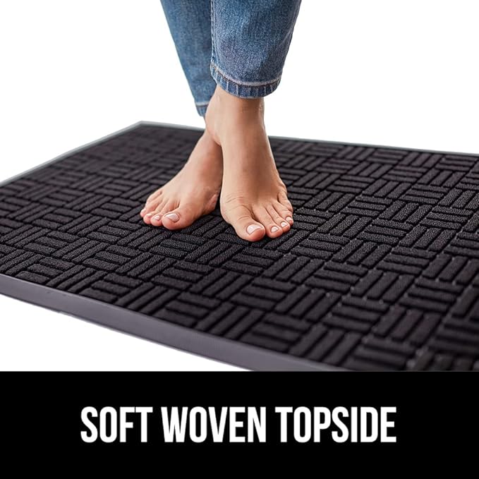 GORILLA GRIP 100% Waterproof All-Season WeatherMAX Doormat, 47x35, US Designed Natural Rubber, Stain and Fade Resistant, Low Profile Indoor Outdoor Door Mats, Easy Clean Patio Mat, Black Maze