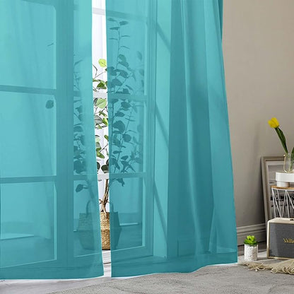 Sheer Turquoise Curtains for Bedroom Living Room 63 Inch Length 2 Panels, Airy Soft Light Filtering Sheer Dining Room Curtains, Modern Rod Pocket Drapes, Turquoise, Each 42" Wx63 L Inches