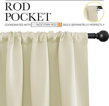NICETOWN Living Room Curtains, Home Decorations Thermal Insulated Solid Rod Pocket Blackout Drapes for Cafe (Beige, One Pair, 70 x 84-inch)