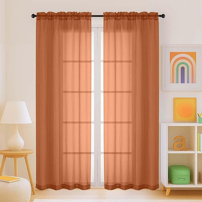 Orange Sheer Curtains for Window 72 inches Long 2 Panels Set, Soft Airy Modern Light Filtering Sheer Curtains for Living Room Bedroom, Dual Rod Pocket Solid Window Drapes, 2x42Wx72L inches