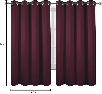 LEMOMO Burgundy Red Blackout Curtains 52 x 63 Inch Length/Set of 2 Curtain Panels/Thermal Insulated Room Darkening Blackout Curtains for Bedroom
