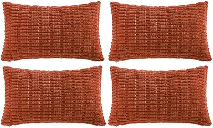 Fancy Homi 4 Packs Boho Burnt Orange Fall Decorative Throw Pillow Covers 12x20 Inch for Couch Bed Sofa, Rustic Modern Farmhouse Home Decor, Soft Plush Corduroy Cute Square Cushion Case 30x50 cm