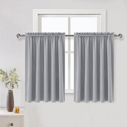 DWCN Silver Grey Short Blackout Curtains for Bedroom, Thermal Insulated Energy Saving Room Darkening Curtains for Living Room (W60 x L36 inch, Set of 2 Panels, Top of Rod Pocket)