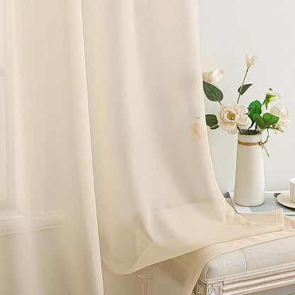 MIULEE 2 Panels Solid Color Sheer Window Curtains Elegant Window Voile Panels/Drapes/Treatment for Bedroom Living Room (54X96 Inches Cream)
