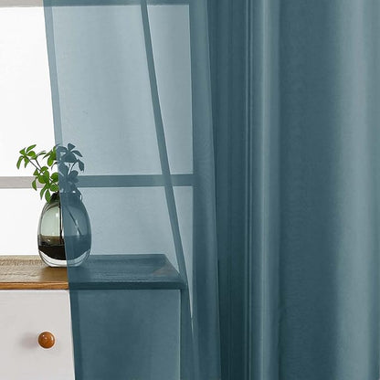 Window Sheer Curtains 54 inch Length, Soft Airy Light Filtering Sheer Curtain 2 Panels Set, Dual Rod Pocket Gauze Drapes for Living Room Bedroom, Dusty Blue, 2x42Wx54L Inches
