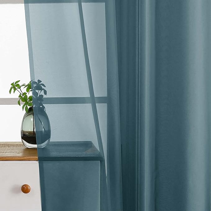 Valances for Windows 14 inch Length 2 Panels, Small Voile Sheer Curtains for Bathroom, Soft Fabric Lightweight Light Filtering Kitchen Curtains, Dual Rod Pocket, Dusty Blue, 2x42Wx14L Inches