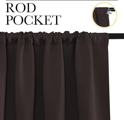 NICETOWN Kitchen Curtains, Toffee Brown, 34" x 40", Set of 2, Short Blackout Drapes, Thermal Insulated Rod Pocket Window Treatment Draperies for Nursery