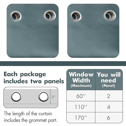 MIULEE Blackout Curtains 96 Inches Long for Bedroom Living Room Thermal Insulated Room Darkening Grommet Top Solid Light Blocking Drapery Set of 2 Window Panels Greyish Blue
