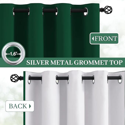 Yakamok 100% Blackout Curtains Dark Green Room Darkening Thermal Insulated with 2 Thick Layers-Hunter Green Window Drapes Set of 2 Panels for Bedroom Living Room 52 Inches by 84 Inches Length