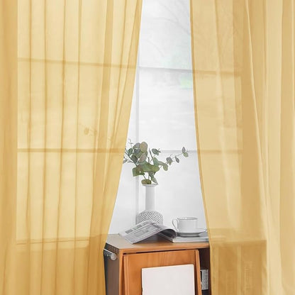 youleyar Solid Sheer Rod Pocket Curtain Voile Draperies 2 Panels White Beige Black Grey Ivory 52 Inch Width 54 Inch Long 1 Pair for Kitchen Bedroom Children Living Room Yard (Gold,52Wｘ54L)