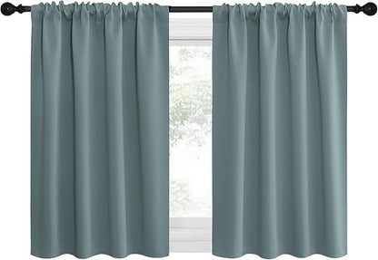 NICETOWN 2 Panels Blackout Curtains, Rod Pocket Thermal Insulated Drapes for Kitchen, Heavy Duty Small Window Treatment for Dorm Room, Studio Apartment, Basement (Greyish Blue, W42 x L30)