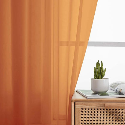 Sheer Orange Curtains for Bedroom Living Room 90 Inches Long 2 Panels Set, Soft Airy Light Filtering Sheer Window Treatments, Modern Rod Pocket Curtains Drapes, Each 42" Wx90 L Inch