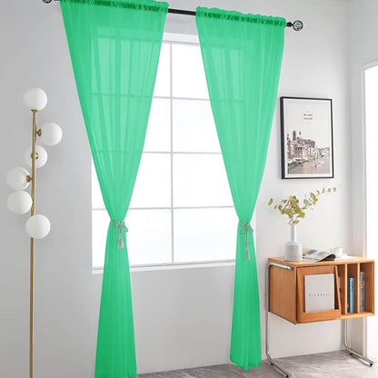 SpaceDresser Basic Rod Pocket Sheer Voile Window Curtain Panels Grass Green 1 Pair 2 Panels 52 Width 90 Inch Long for Kitchen Bedroom Children Living Room Yard（Grass Green, 52W x 90L）