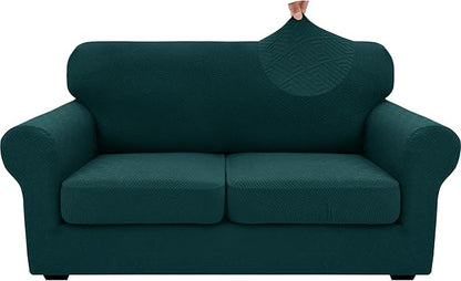 XINEAGE 2026 New 3 Pieces Couch Covers for 2 Cushion Sofa Super Stretch Loveseat Slipcover Pet Dog Universal Slip Cover Anti Slip Love Seat Furniture Protector (Blackish Green, 55"-69")