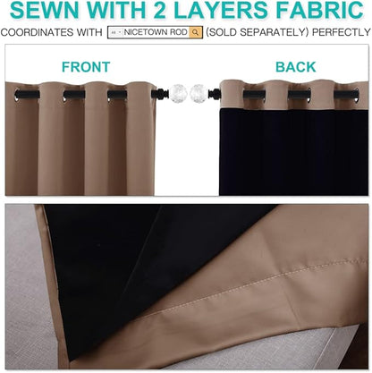 NICETOWN Total Blackout Panels for Nursery, Super Soft, Heavy Duty and Thick Window Treatment Curtains 63 inches Long with Black Lined for Basement, (1 Pair, Cappuccino, 62 inches Wide Each Panel)