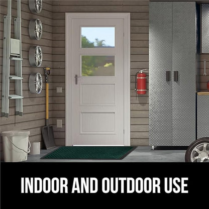 GORILLA GRIP 100% Waterproof All-Season WeatherMAX Doormat US Designed Natural Rubber, Stain and Fade Resistant, Low Profile Indoor Outdoor Door Mats, Easy Clean Patio Mat, 29x17, Green Diamond