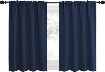 NICETOWN RV Blackout Curtains for Camper Windows, Kitchen Curtains, Short Blackout Curtains & Drapes, Thermal Insulated Rod Pocket Window Treatment Draperies for Nursery (Navy, 34" x 30", Set of 2)
