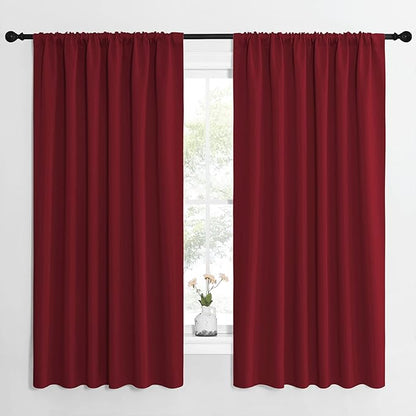 NICETOWN Christmas Patio Door Blackout Curtains, Noise Reducing Curtains and Drapes with Rod Pocket for Wide Window (62" Wide by 63" Long, Burgundy Red, 2 Panels)