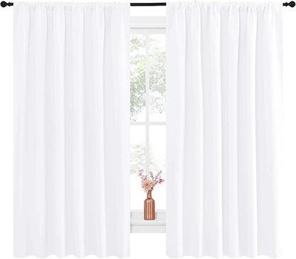 NICETOWN White Curtains, 50% Light Blocking Curtain Panels for Bedroom, Home Decoration Easy-Care Solid Rod Pocket Draperies/Drapes, Window Covering for Kitchen (2 Panels, 70 by 63, White)
