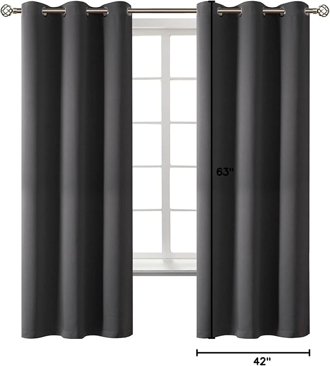 BGment Dark Grey Blackout Curtains for Bedroom, Black Out Curtains 63 Inch Long Thermal Insulated Sunlight Blocking Window Treatment Drapes, Set of 2 Panels, 42 x 63 Inch