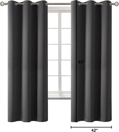 BGment Dark Grey Blackout Curtains for Bedroom, Black Out Curtains 63 Inch Long Thermal Insulated Sunlight Blocking Window Treatment Drapes, Set of 2 Panels, 42 x 63 Inch