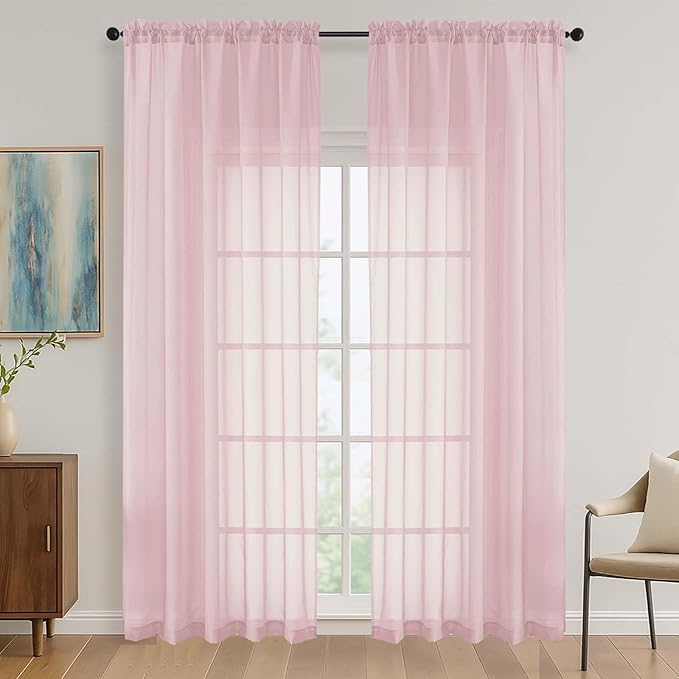 OVZME Blush Pink Bedroom Curtains 2 Panel Sets 90 Inch Length, 59 Inch Extra Wide Light Filtering Light Weight Soft Window Treatment Panels for Study Room Living Room Guest Room, 59Wx90L Inches