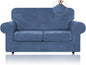 WEERRW Velvet Couch Covers for 2 Cushion Couch Sofa - High Stretch Luxury Velvet Plush 3 Pieces Sofa Slipcovers with Elastic Bottom, Furniture Protector for Pets, Machine Washable, Light Blue, Medium