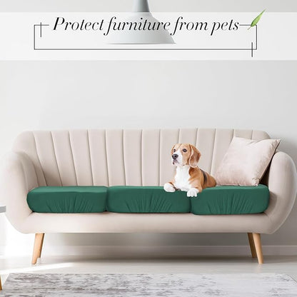 Newwiee 8Pcs Patio Cushion Covers Stretch Outdoor Cushion Cover Replacement for Patio Furniture Sofa Couch Slipcovers, Soft Flexibility Washable Furniture Protector(Waterproof Pure,Dark Green)