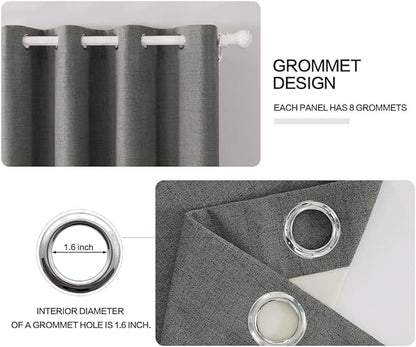 MIULEE Linen Blackout Curtains and Drapes 100% Room Darken Thermal Insulated Grommet Window Panels with Coating 2 PCs W 42 x L 90 inches Dark Grey