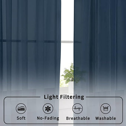 Aiyufneg Navy Blue Sheer Curtains 36 inches Long, Short Kitchen Window Treatment Solid Sheers Cafe Curtains Bathroom Voile Half Window Curtains 2 Panels, Rod Pocket, 40" Wx36 L