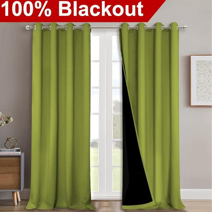 NICETOWN Full Shading Curtains for Windows, Fresh Green, Pack of 2, 52 inches W x 95 inches L, Super Heavy-Duty Black Lined Blackout Curtains for Bedroom, Privacy Assured Window Treatment