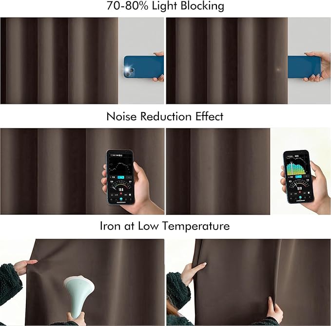 MIULEE Chocolate Brown Back Tab Blackout Curtains 108 Inch Long 2 Panels Set for Bedroom, Rod Pocket/Pinch Pleat Extra Long Thermal Insulated Living Room Darkening Pleated Light Blocking Drapes