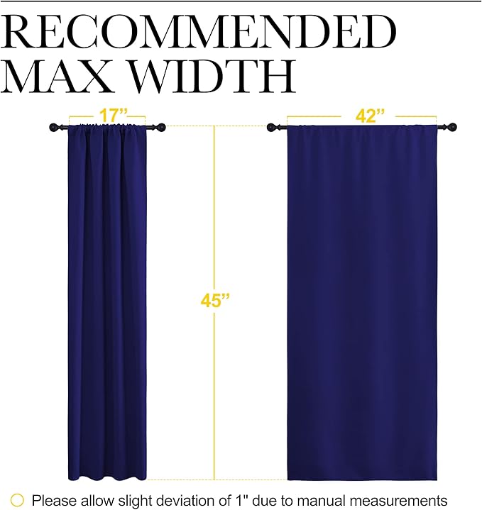 NICETOWN Navy Blue Curtains Blackout Draperies - Home Fashion Thermal Insulated Solid Drape Panels for Kid's Room, Privacy Window Dressing (1 Pair, 42 inches x 45-Inch)