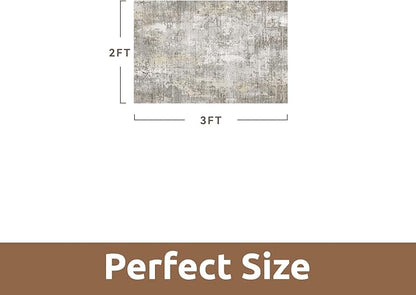 2 x 3 Small Area Rug Indoor Entryway Rug Machine Washable Non Slip Low Pile Carpet Modern Abstract Rugs for Bedroom Kitchen Powder Room Front Porch Bathroom, Beige