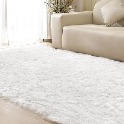 ORINOVA Shag Plush Rug 8x10 Area Rugs for Bedroom White Fluffy Living Room Rug Large Washable Faux Sheepskin Furry Fur Rugs for Nursery