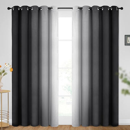 SimpleHome Ombre Room Darkening Curtains for Bedroom, Gradient Black to Grey White Light Blocking Thermal Insulated Grommet Window Curtains/Drapes for Living Room,2 Panels, 62x84 inches Length