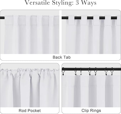 PONY DANCE 50% Blackout Window Curtain Panels - 42 W x 72 L Pure White Light Filtering Bedroom Drapes Blinds Back Tab & Rod Pocket Window Treatments Energy Saving for Living Room, 2 Pieces
