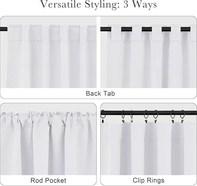 PONY DANCE White Window Curtains - Window Dressing Soft Fabric Back Tab/Rod Pocket Kids Drapes Privacy Protect for Bedroom & Bathroom, 42 W x 54 inch L, Pure White, 2 PCs