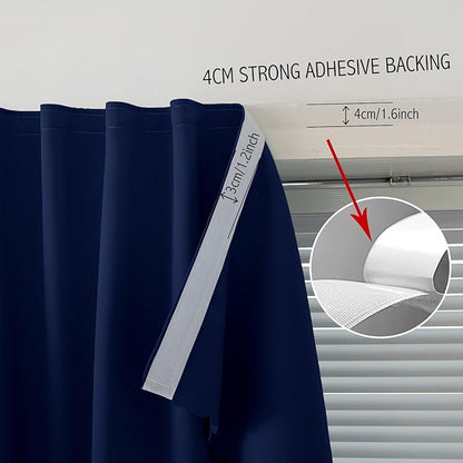 Self Adhesive Portable Blackout Curtains for Bedroom Easy to Install Window Thermal Lnsulated Kitchen Room Darkening Small Window Curtains, 47" W X 71" L, Navy Blue, 1 Panel