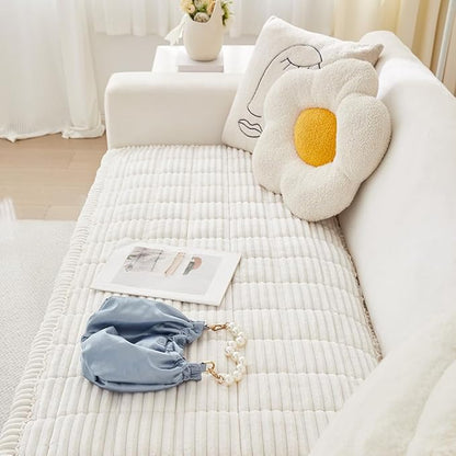 Couch Cover for Dogs Washable, Fuzzy Pet Couch Covers for 3 Cushion Sofa Pet Friendly, Non Slip Sofa Cover (White, 27.6" x 82.7"/70 x 210cm)