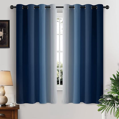 Yakamok Blue and Greyish White Ombre Curtains 63 Inch Length, Room Darkening Gradient Color Curtains for Bedroom,Light Blocking Thermal Insulated Window Drapes for Living Room(2 Panels, 52x63 Inch)
