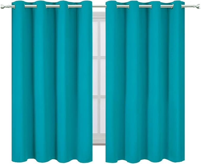 LEMOMO Blackout Curtains 66 x 54 Inch Long Teal Curtains Set of 2 Panels Room Darkening Curtains for Bedroom and Living Room