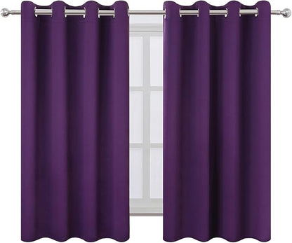 LEMOMO Blackout Curtains 66 x 54 Inch Long Purple Curtains Set of 2 Panels Room Darkening Curtains for Bedroom and Living Room