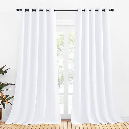 NICETOWN 50% Light Blocking Curtain Panels for Bedroom, Home Decoration Easy-Care Solid Grommet Draperies/Drapes, Window Covering for Kitchen (2 Panels, 70 by 108, Pure White)