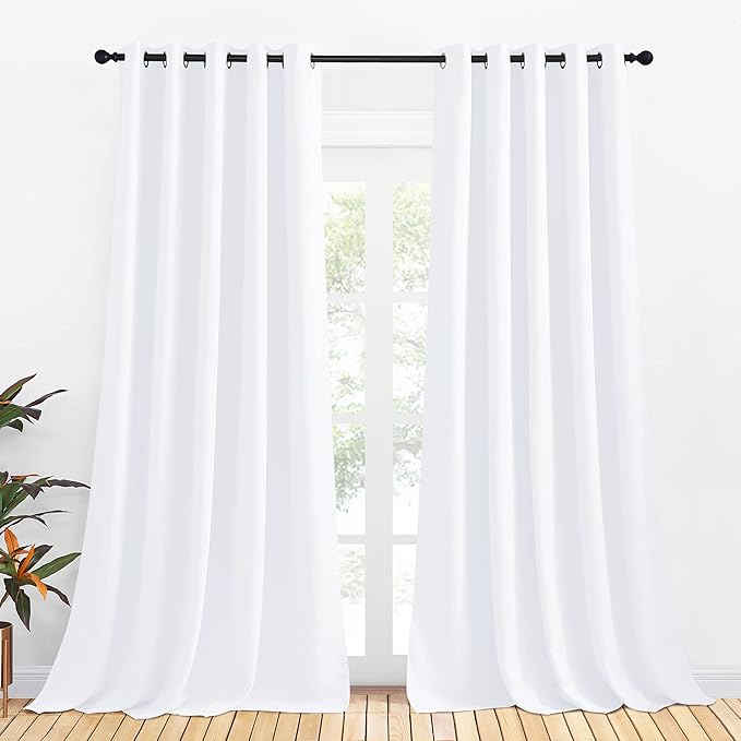 NICETOWN Draperies Curtains Panels, Blocking Out 50% Sunlight Window Treatment Curtains, Grommet Top Small Window Drapes for Bedroom (2 Panels, 70 by 95, White)