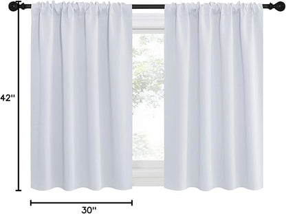 NICETOWN Greyish White Window Curtain Panels, RV Bunk Curtains, Thermal Insulated Rod Pocket Room Darkening Curtain Sets for Loft (Greyish White, 2 Panels, 42 in x 30 in (W x L))