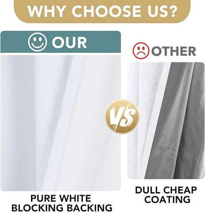 H.VERSAILTEX Linen Curtains 100% Blackout Curtains for Bedroom 102 inch Long Full Light Blocking Nature Linen Blended Window Curtains for Living Room Nickel Grommet (2 Panels, Bright White)