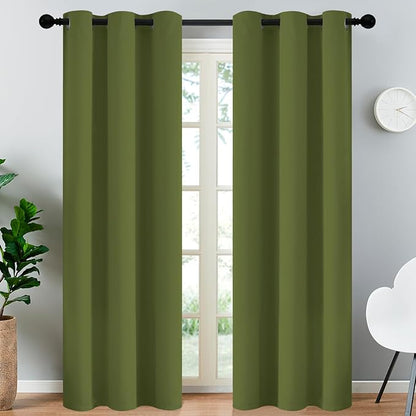 Yakamok Blackout Curtains for Bedroom,Thermal Insulated Blackout Grommet Top Drapes for Living Room, Olive Green,38x84 Inch, 2 Panels